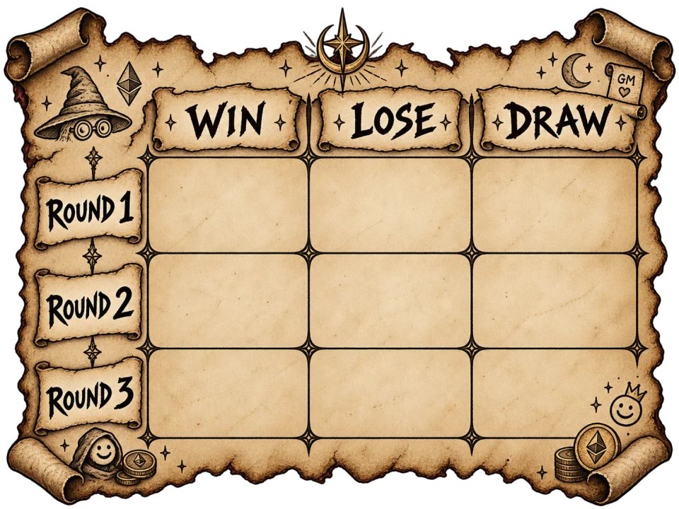 Round results: WIN, LOSE, DRAW; rounds 1, 2, 3